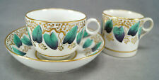 Machin Pattern 148 Green Leaves & Gold Tea Cup Can & Saucer Trio C. 1800-1815 D picture