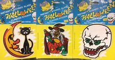 Vintage Lot Topstone Halloween Flocked Stained Glass Big Sticker Skull Cat Witch picture