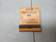 K&W Auto Sales Medford Wisconsin Vintage Used Car Advertising Matchbook picture