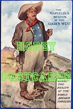 MARVELOUS STATES OF THE GOLDEN WEST~ COWBOY ~ EMBOSSED MAP postcard picture