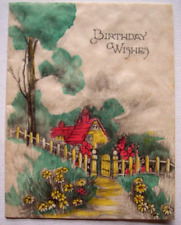 20's 30's Garden cottage parchment unused vintage birthday greeting card *EE5 picture