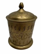 Etched Brass Jar Handmade in India Lidded Canister Vintage VTG Decor picture