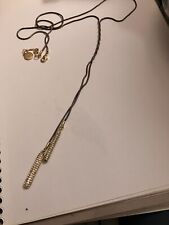 vintage esate long gold tone rhinestone tassel chain necklace picture