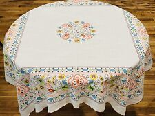 Vintage Tablecloth Floral Cotton 40s 50s Mid Century Retro Multi Color 40x40in picture