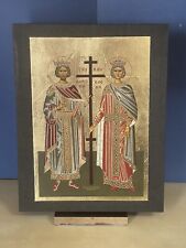 SAINTS CONSTANTINE AND HELEN, Orthodox Icon Silkscreen on Cotton Canvas 7×9inche picture