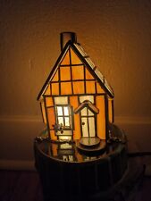 Vintage Stained Glass House Light Up Nightlight Tabletop Lamp Tiffany Style picture