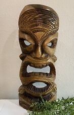 Vtg TAMA Hand Carved Wooden Hawaiian Polynesian Tiki Statue Mask 14 3/4” H 6” W picture