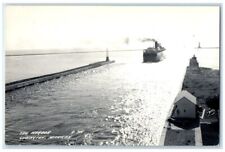 c1940's Harbor Ferry View Ludington Michigan MI RPPC Photo Steamer Ship Postcard picture