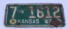 Kansas 1942 VTG License Plate Auto Tag Original Paint Pre-War Car Sunflower Tab picture