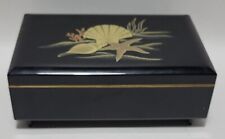Vintage Otagiri Lacquerware Black Sea Shell Music Jewelry Box 