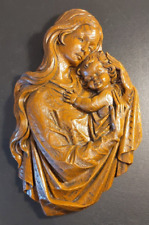 Vintage Bavarian Wax Art Virgin Mary and Child  Wood Grain 14