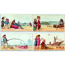c1880s Series Ladies Play Beach Comedy Trade Card Ketterlinus Litho LOT of 4 C13 picture