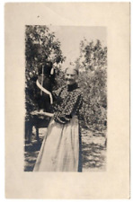 RPPC Lady Holding Large Teddy Bear w chain Sash Polka Dot Postcard Granny picture