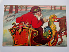 1909 OLD WORLD SANTA in Sleigh & Toys Postcard Christmas Railroad Cancel & Stamp picture