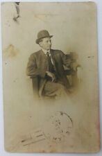 Vintage RPPC Distinguished Gentleman Man with Bowler Hat Sitting in Chair 1907  picture