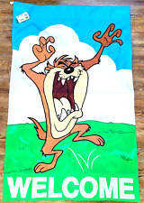 NWT Vtg Looney Tunes Warner Bros Decorative Flag 1996 Taz Summer Outdoor WELCOME picture
