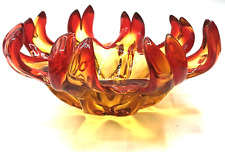 Vintage MURANO Art Glass RED & YELLOW Centerpiece FLAME Bowl MID-CENTURY Modern  picture