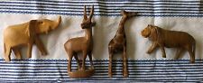 Vintage Hand Carved Wood Animal Figurines Tiger, Elephant, Giraffe Antelope Lot picture