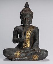 Antique Khmer Style SE Asia Seated Wood Teaching Buddha Statue - 32cm/13