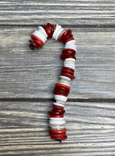 Vtg Homemade Christmas Ornament Candy Cane Alternating Red White Buttons 5” picture