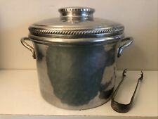 Vtg Keystoneware Hammered Aluminum Ice Bucket Pail 129 Ceramic Insert & Tongs picture