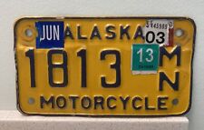 Vintage Yellow/Blue Alaska Motorcycle License Plate #1813-MN Expired MC Tag picture