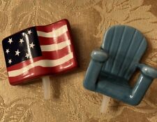 SET Of 2 NORA FLEMING MINI A18 STARS & STRIPES FLAG & A67 BLUE ADIRONDACK CHAIR picture