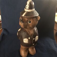 Wood Bear Figurine Sculpture 10” Hand Carved, Hand Painted British Police picture