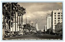 c1940's Hollywood Boulevard Cars Hollywood California CA RPPC Photo Postcard picture