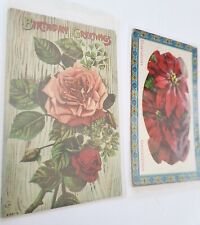 2 Antique Unmailed Birthday Postcards - Embossed Poinsettias Roses picture