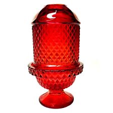 VTG Viking Diamond Point Fairy Light Lamp Glass Candle Holder Red Cadmium Glow picture