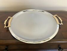 Kromex Serving Tray Chrome Round Serving Tray Gold Handles MCM Vintage 13.5