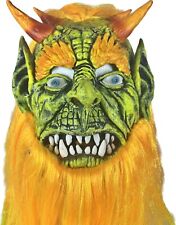 Vintage Fun World Mask Green Demon w/Orange Hair Halloween Namahage Ogre Troll picture