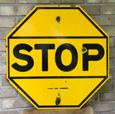 Scarce Vintage Yellow Porcelain Stop Sign picture
