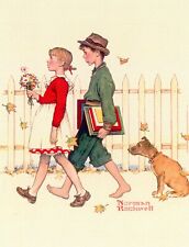 Walking to School, Norman Rockwell (American, 1894-1978) --POSTCARD picture
