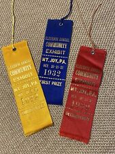 Pennsylvania County Fair Blue/Red/Yellow Ribbon Set 1932 Mount Joy 11th Annual picture