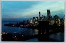 Postcard  Nightfall in Lower Manhattan Brooklyn Bridge New York City     G 1 picture