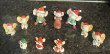 Vintage Lot of 9 Small Christmas Mice Mouse Figures & 1 Snowman ~ Plastic picture