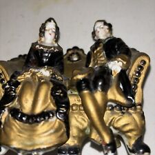 Vintage Victorian Couple Sitting On A Sofa Porcelain Figures /4 1/2 Tall & Wide picture