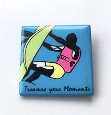 VTG 1989 Windsurfing Pinback Button Treasure Your Moments 1.5”x1.5” picture
