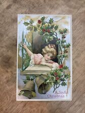 1909 PRETTY LADY IN WINDOW EMBOSSED HOLLY POSTCARD picture