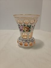 Vintage Bohemian Czech Vase White Cased to Peach Hand Painted Flowers 5