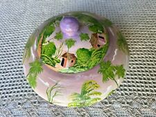 VTG Signed Jamaican Hand Painted Wood Urn Ginger Tobacco Tea Jar Bowl Box w/ Lid picture