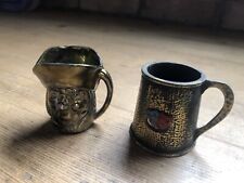 X2 Vintage miniature brass Toby jug/collectible Metal Head/cup/peerage/Ely picture