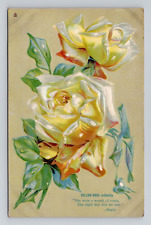 Postcard Floral Greeting w/ Yellow Rose, Antique G6 picture