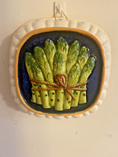 Ceramic Asparagus Wall Hanging Mold Retro Hand Painted Kitchen MCM Farmhouse picture