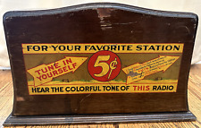 RARE Vintage 5 CENTS Nickel Radio Favorite Station Tune Coin Slot Wood Sign Box picture