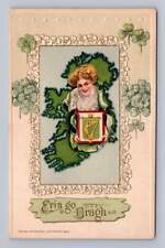 Woman w Irish Harp in Ireland Map ~ Antique Winsch Schmucker St. Patrick's 1913 picture