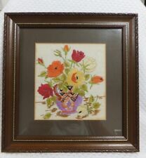 Vintage Framed Embroiderd Floral Picture 24.5cm x 26cm picture