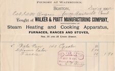 1902 Boston Massachusetts Billhead Walker & Pratt Mnf. Co. Heating Stoves Ranges picture